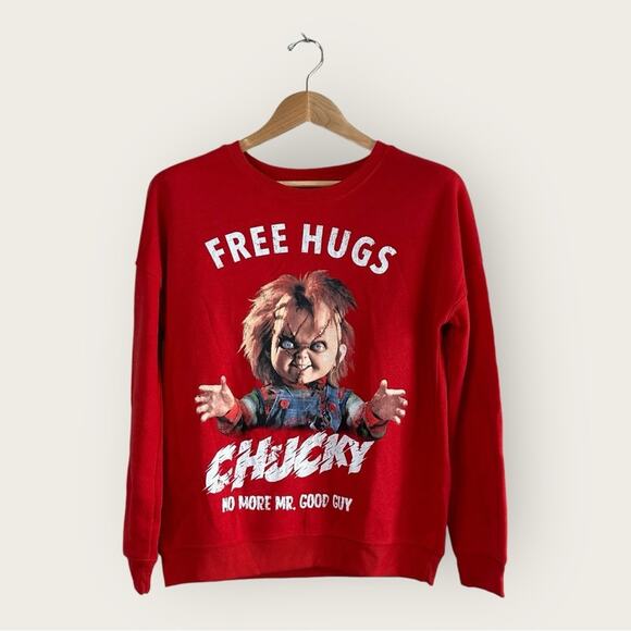 NWT | Chucky | Free Hugs No More Mr. Good Guy Pullover Sweatshirt | Red | Medium - Picture 1 of 7